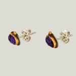 22K Yellow Gold Rosecut Oval Amethyst Stud Earrings