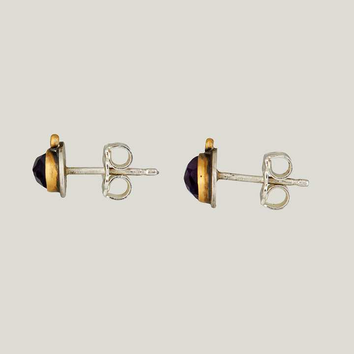 22K Yellow Gold Rosecut Oval Amethyst Stud Earrings