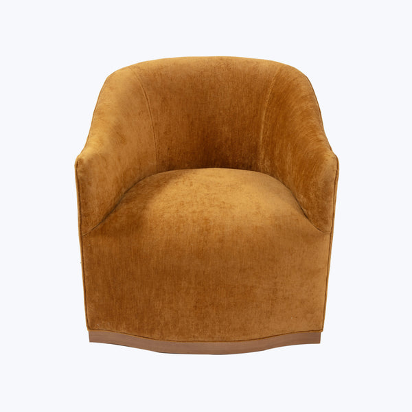 Ava Wood Plinth Swivel Chair J.D. Velluto Gold