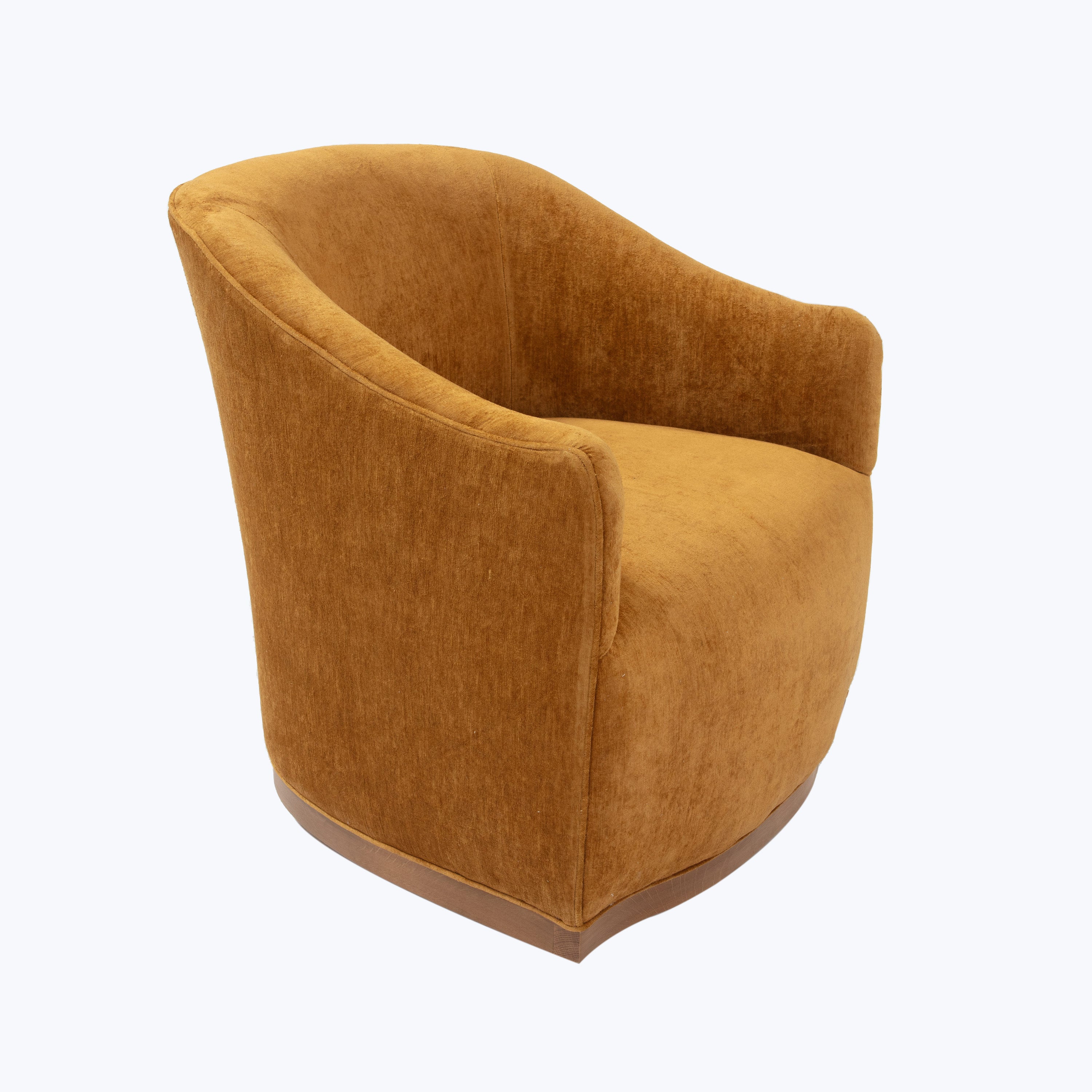 Ava Wood Plinth Swivel Chair J.D. Velluto Gold