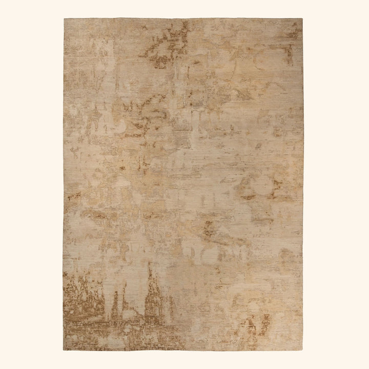 Ivory Camel Contemporary Silk Wool Blend Rug - 9' x 12'
