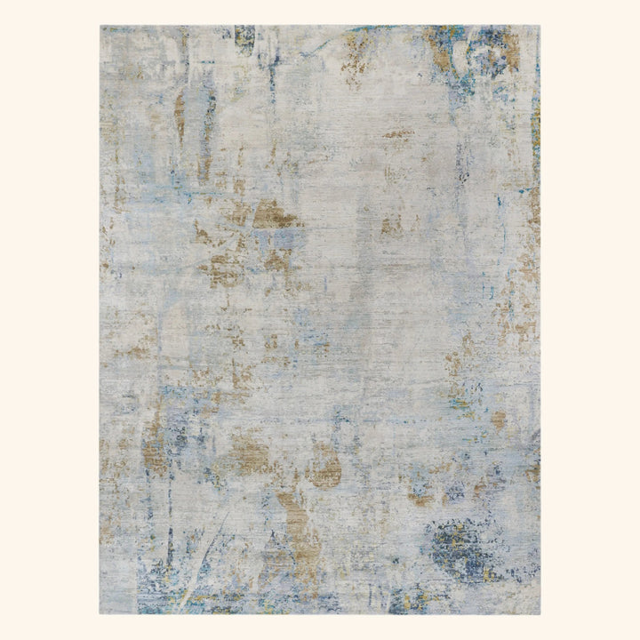 Blue Multicolored Contemporary Silk Wool Blend Rug