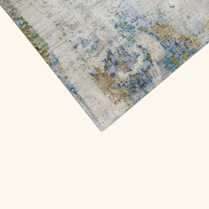 Blue Multicolored Contemporary Silk Wool Blend Rug