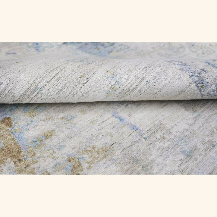 Blue Multicolored Contemporary Silk Wool Blend Rug