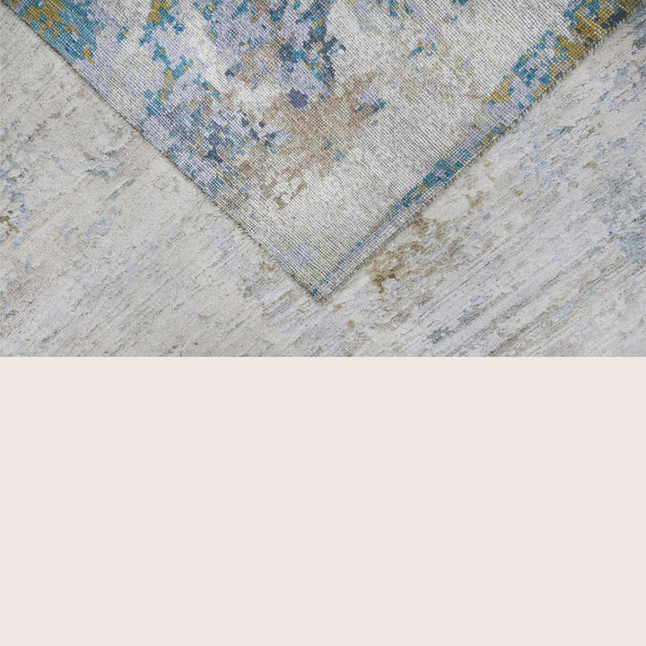 Blue Multicolored Contemporary Silk Wool Blend Rug