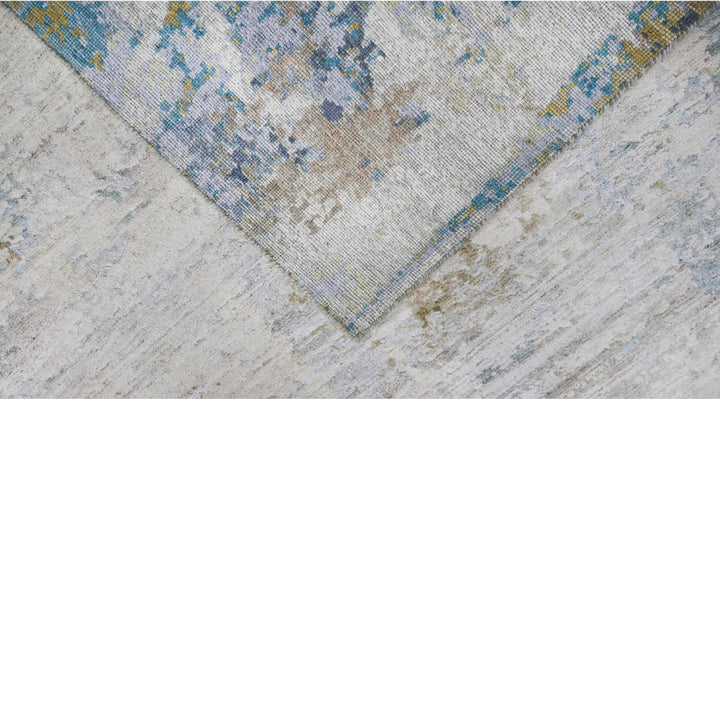 Blue Multicolored Contemporary Silk Wool Blend Rug