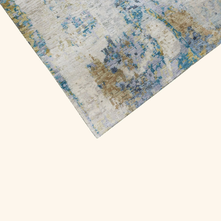 Blue Multicolored Contemporary Silk Wool Blend Rug