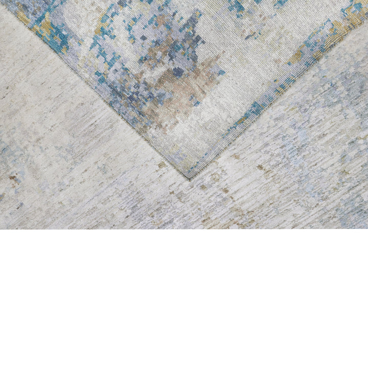 Blue Multicolored Contemporary Silk Wool Blend Rug