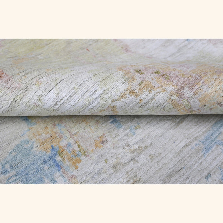 Multicolored Contemporary Silk Wool Blend Rug