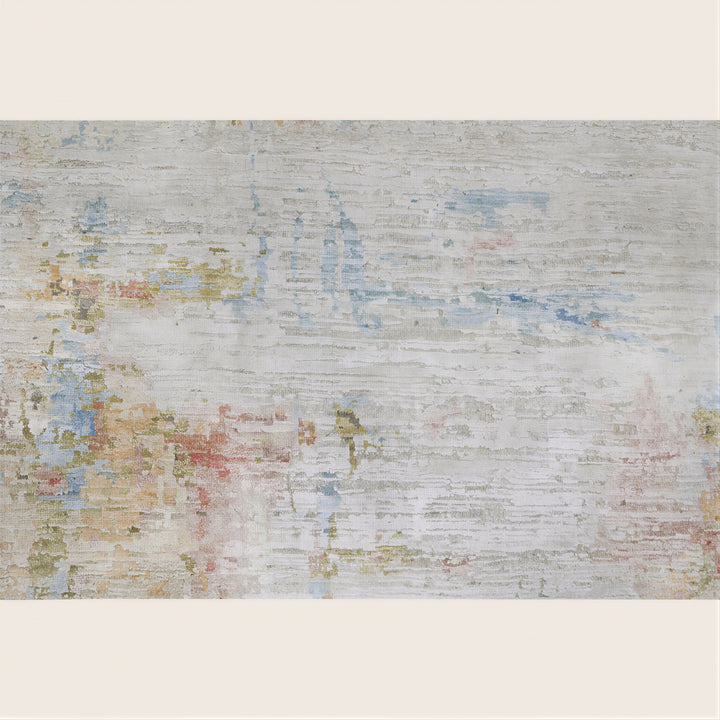 Multicolored Contemporary Silk Wool Blend Rug