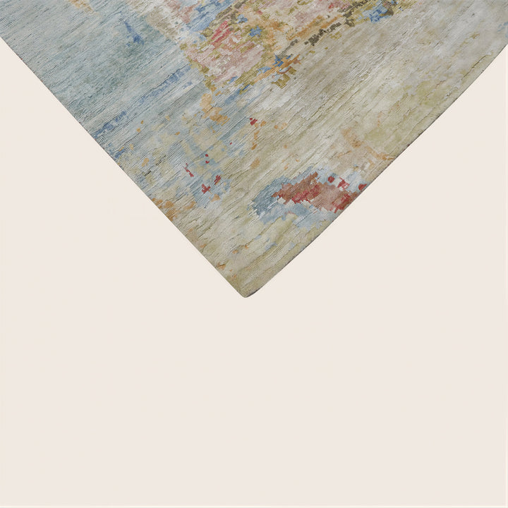 Multicolored Contemporary Silk Wool Blend Rug
