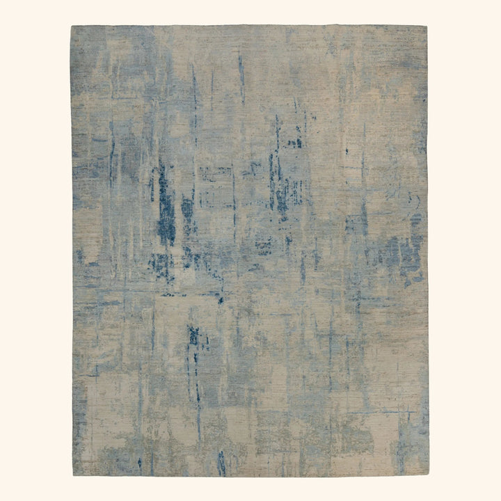 Blue Contemporary Silk Wool Blend Rug - 8' x 10'