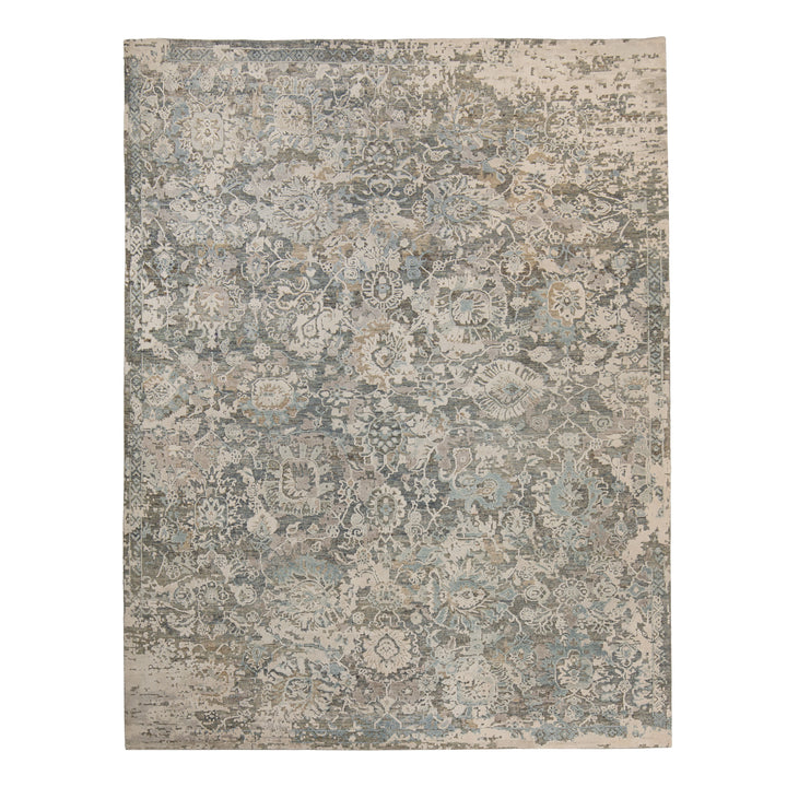 Blue Contemporary Silk Wool Blend Rug 8x10