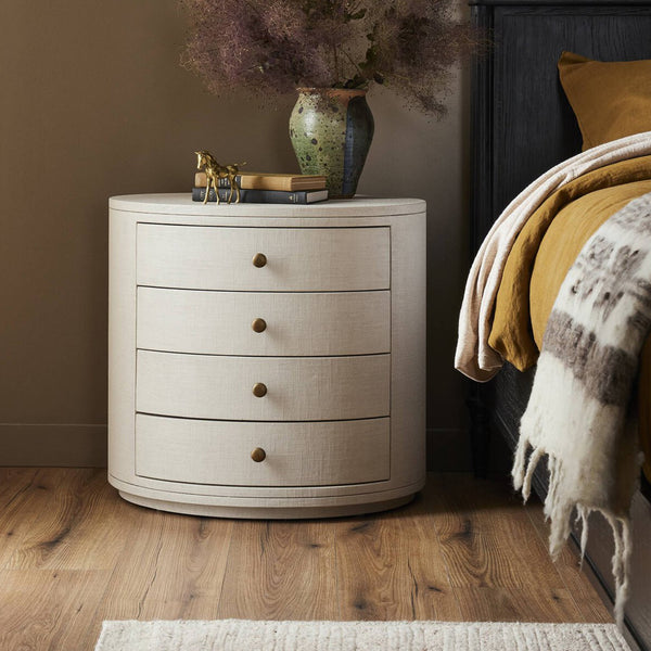 Amelia Oval Nightstand Ivory Painted Linen