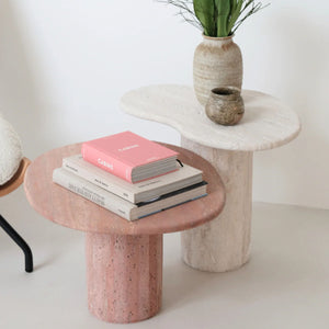 Puddle Travertine Side Table | Rosso Low - hover