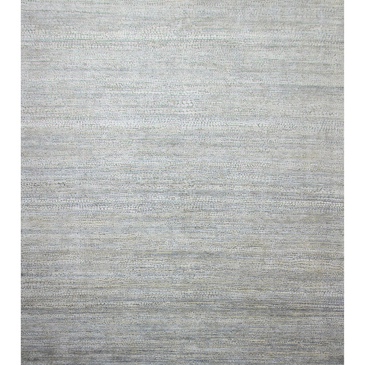 Grey Silver Textured Silk Wool Blend Rug 13x18