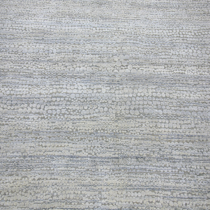 Grey Silver Textured Silk Wool Blend Rug 13x18