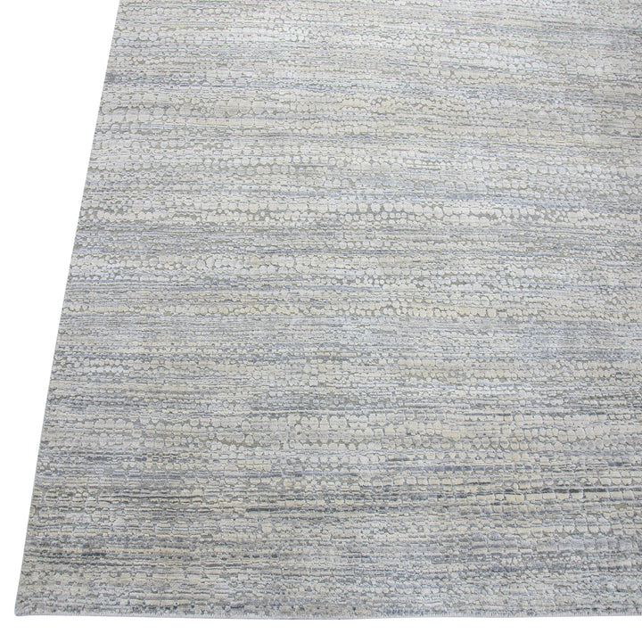 Grey Silver Textured Silk Wool Blend Rug 13x18