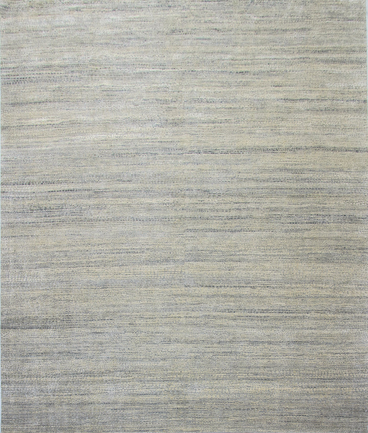 Grey Silver Textured Silk Wool Blend Rug 13x18