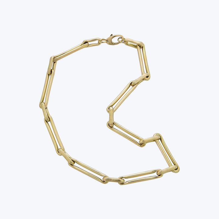 14K YG Mixed Pinched and Stretched Link Necklace
