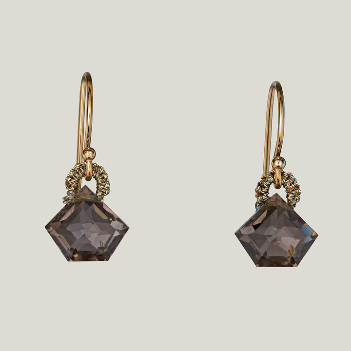 Woven Smokey Topaz Hexagon Drops Earrings