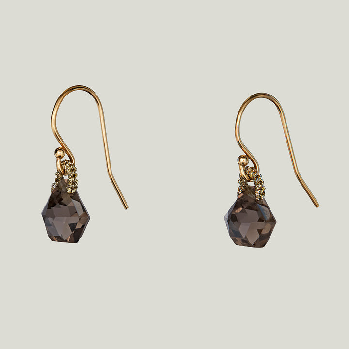 Woven Smokey Topaz Hexagon Drops Earrings