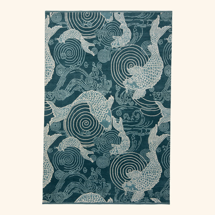 Blue Contemporary Wool Silk Blend Rug - 6' x 9'