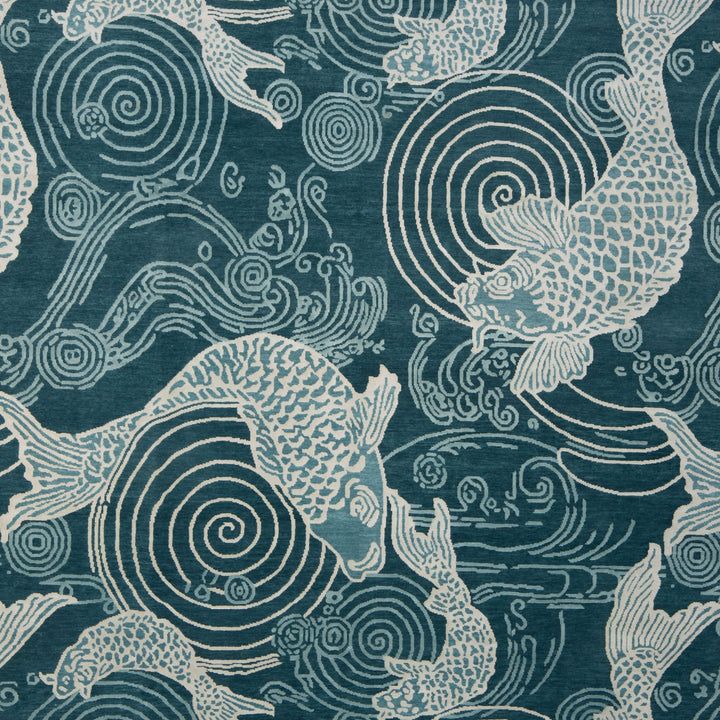 Blue Contemporary Wool Silk Blend Rug - 6' x 9'