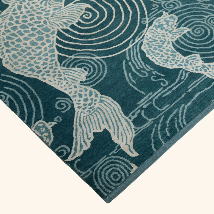 Blue Contemporary Wool Silk Blend Rug - 6' x 9'