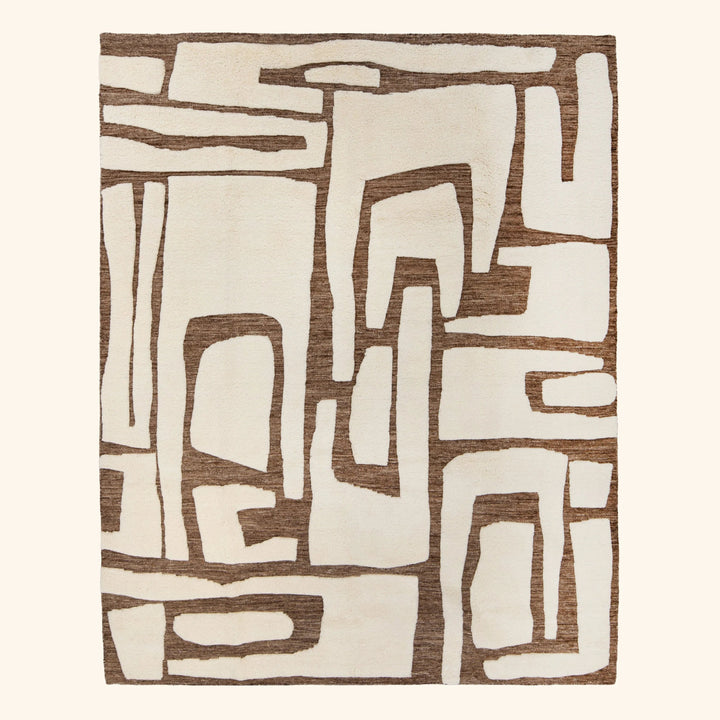 Moroccan Wool Rug - 8' x 10' Ivory & Brown