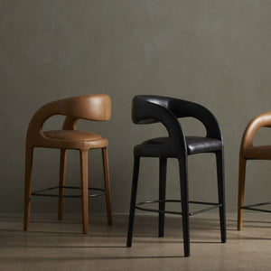Hawkins Leather Bar Stool Sonoma Black - hover