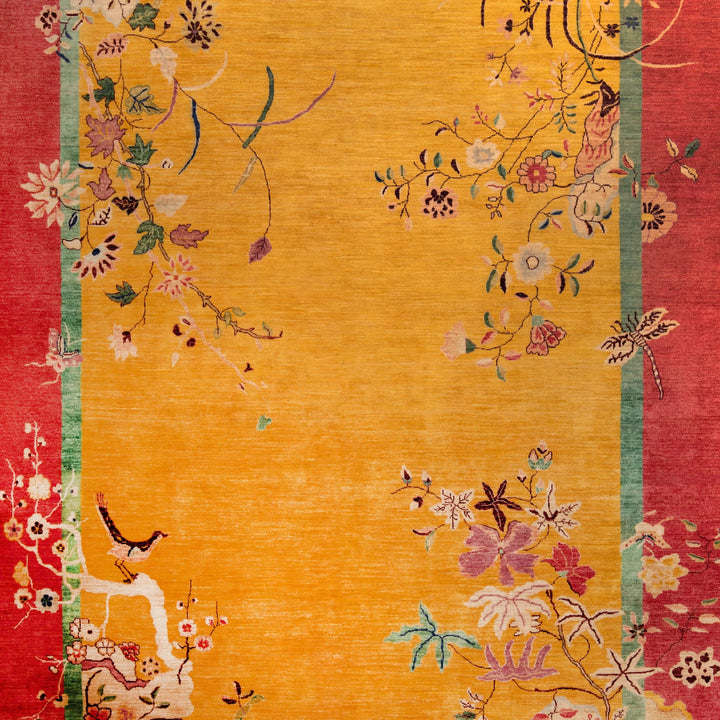 Yellow Traditional Chinese Art Deco Wool Rug - 10' x 13'7"
