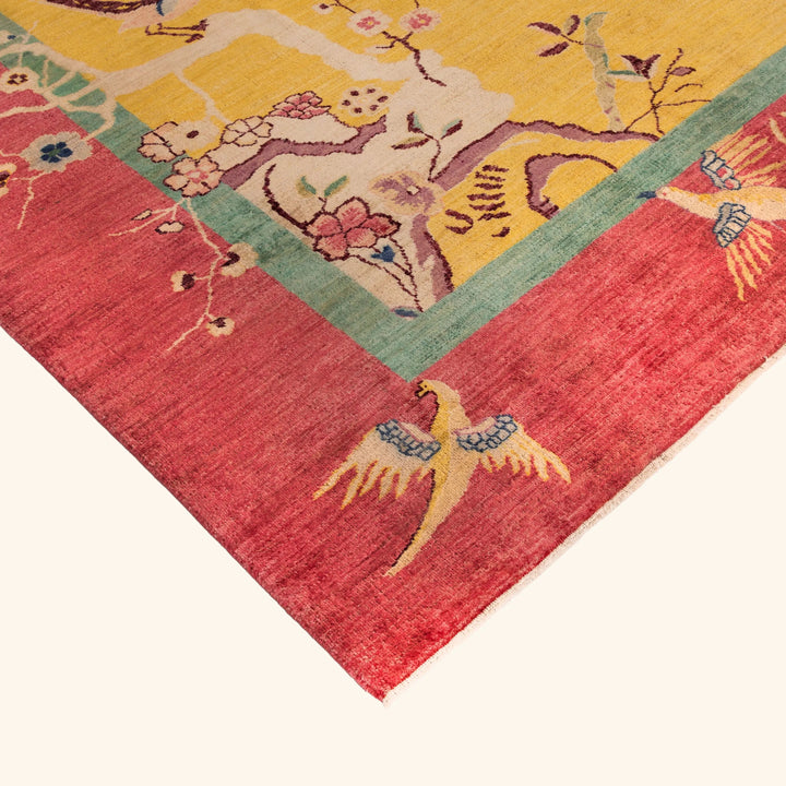Yellow Traditional Chinese Art Deco Wool Rug - 10' x 13'7"