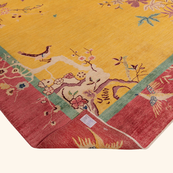 Yellow Traditional Chinese Art Deco Wool Rug - 10' x 13'7"