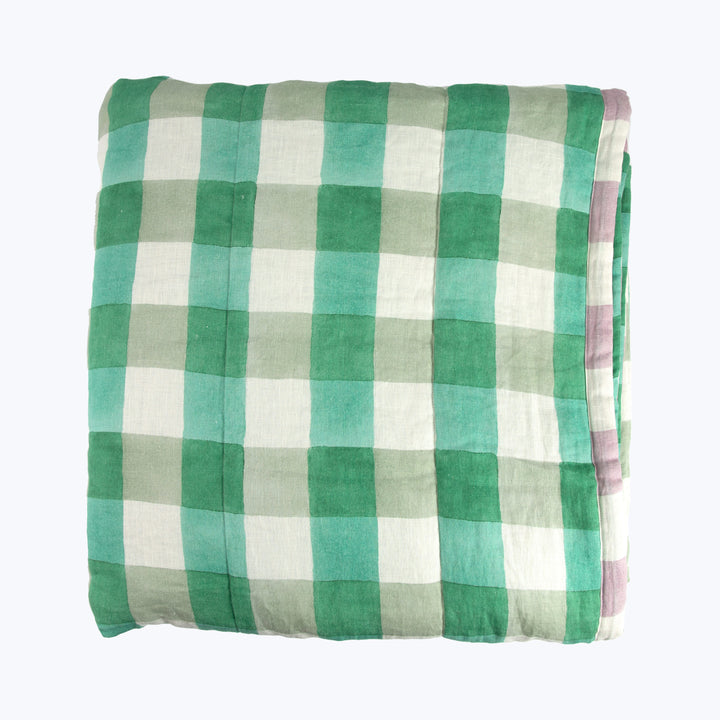 Blossom Plaid Linen Quilt Green / Queen