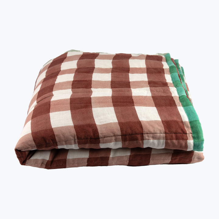 Blossom Plaid Linen Quilt Brick / Queen
