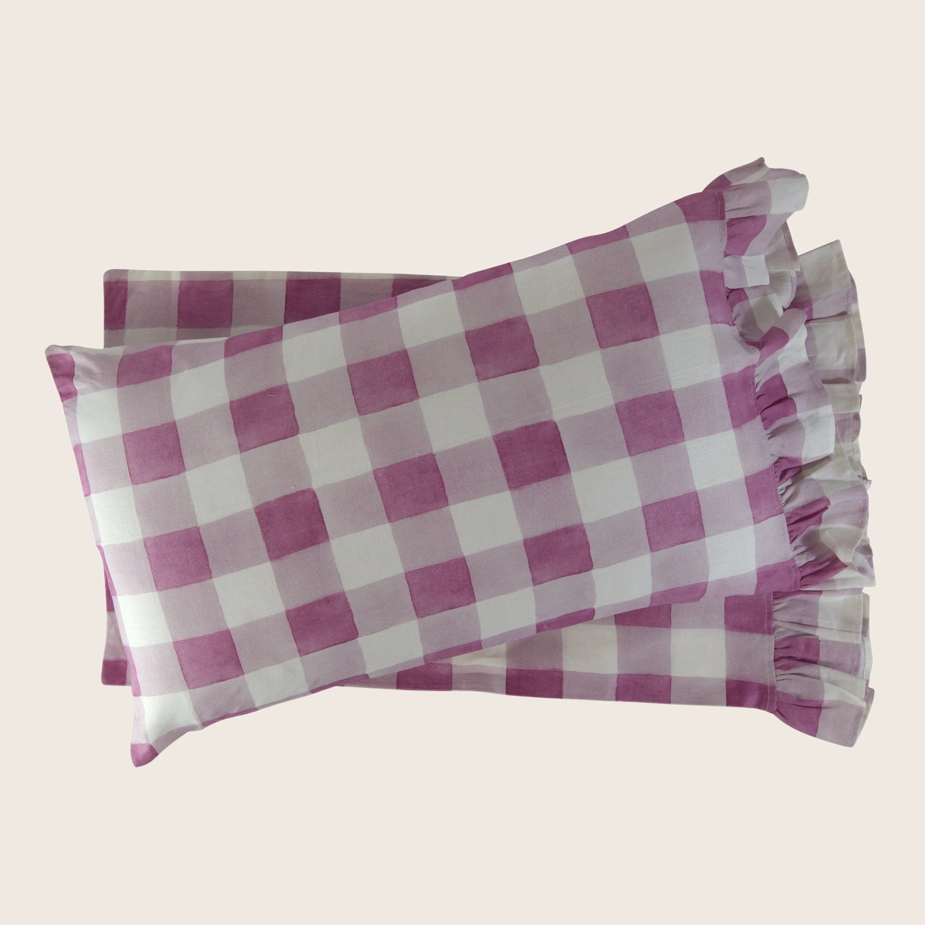 abcDNA Blossom Plaid Linen Ruffle Pillowcase