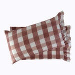 Blossom Plaid Linen Ruffle Pillowcase Pair Brick / Standard
