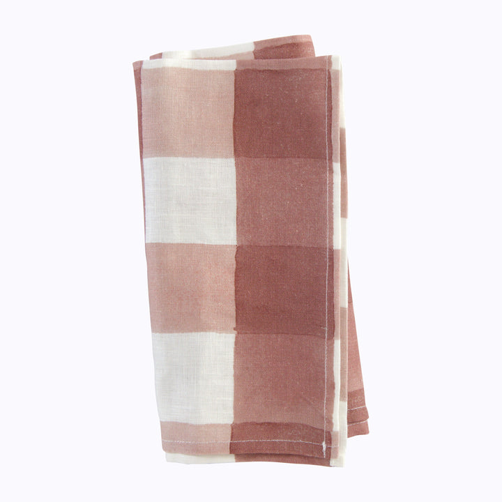 Blossom Plaid Linen Napkin Brick