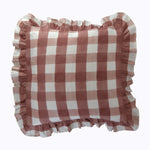 Blossom Plaid Linen Ruffle Euro Sham Pair Brick
