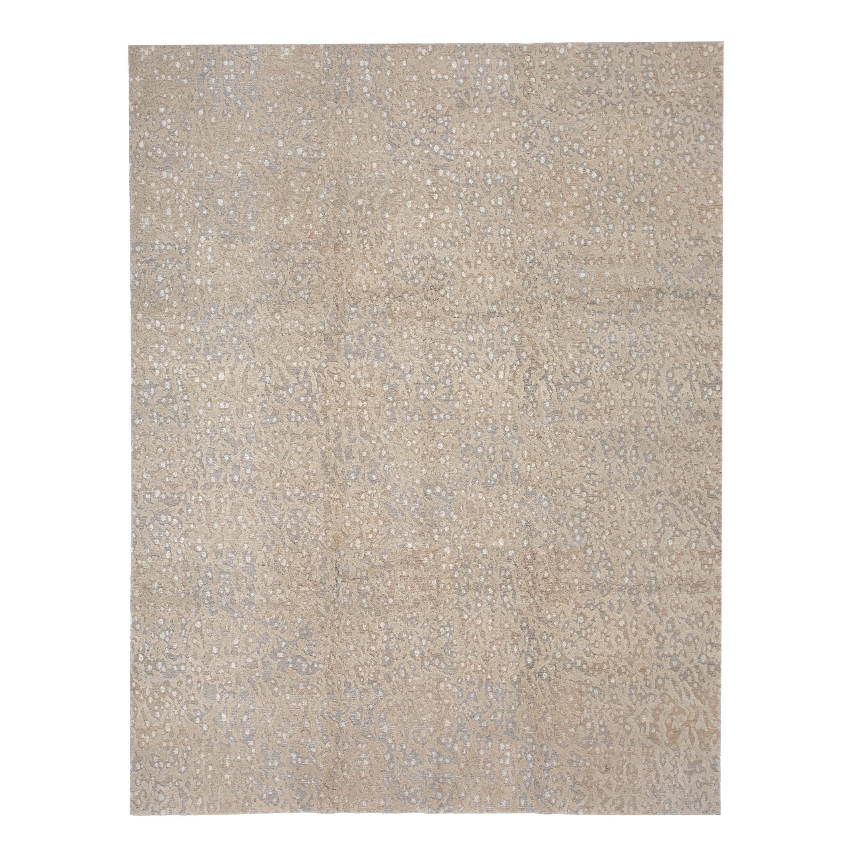 Traditional Tibetan Wool Silk Blend Rug - 9'1" x 12'1"