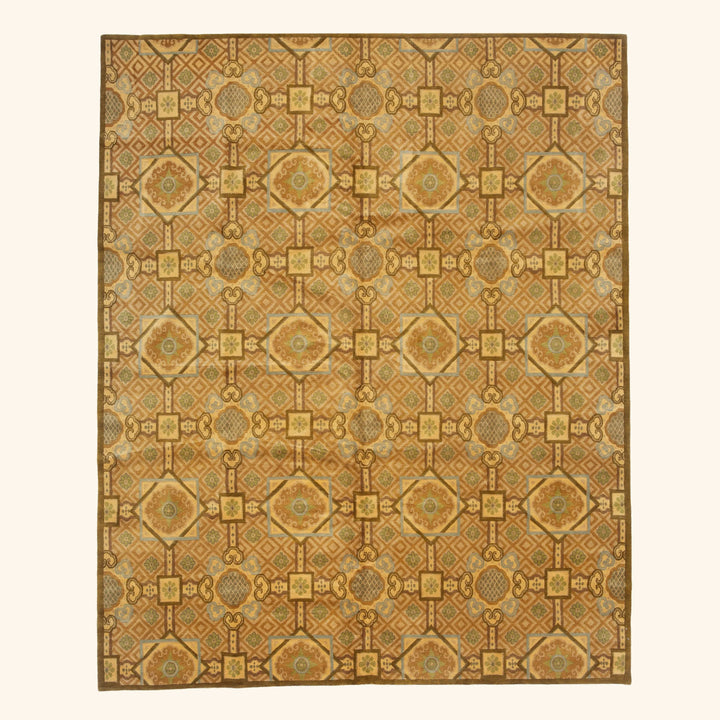 Traditional Tibetan Wool Silk Blend Rug - 8'3" x 9'10"