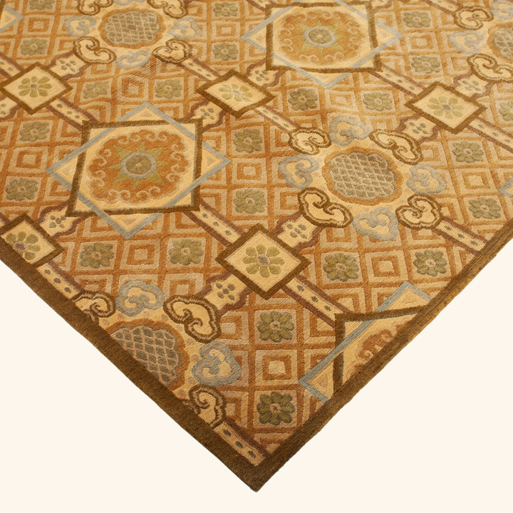 Traditional Tibetan Wool Silk Blend Rug - 8'3" x 9'10"