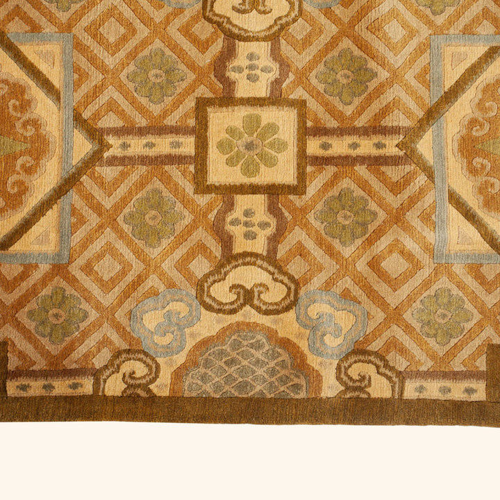 Traditional Tibetan Wool Silk Blend Rug - 8'3" x 9'10"