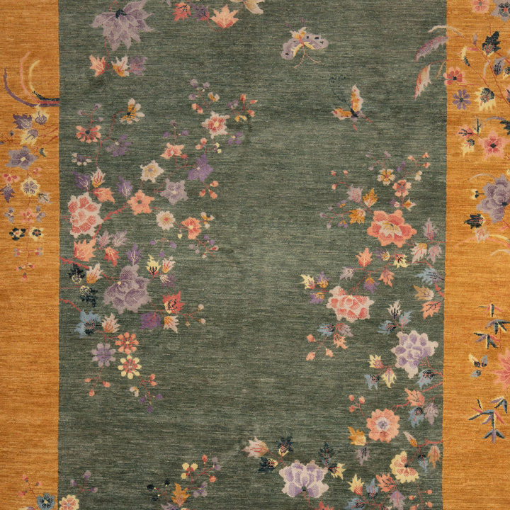 Green Traditional Art Deco Wool Rug - 6' x 9'