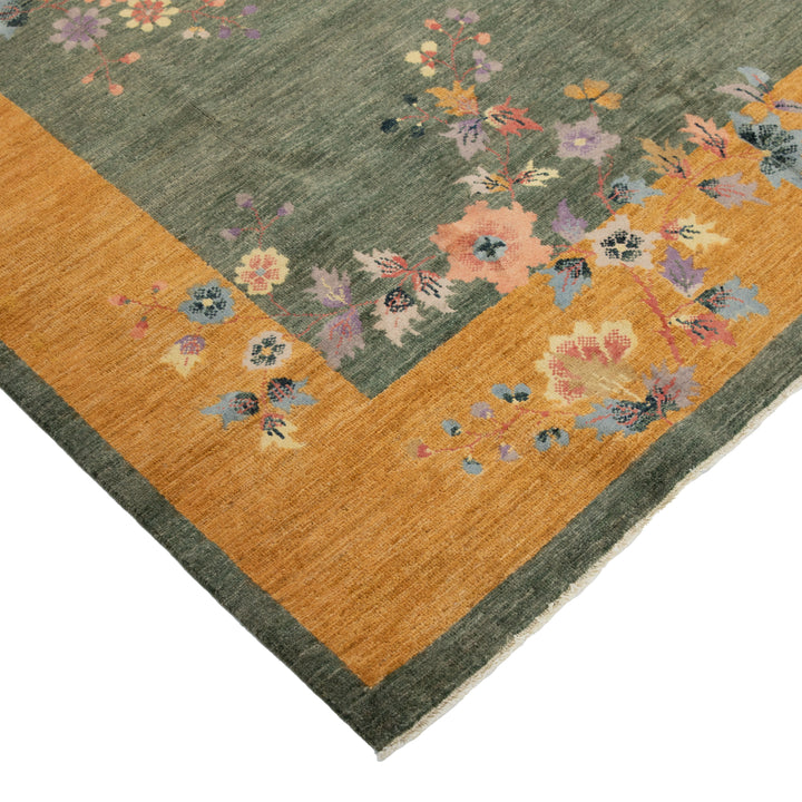 Green Traditional Art Deco Wool Rug - 6' x 9'