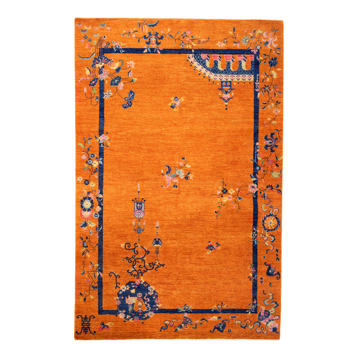 Orange Traditional Art Deco Wool Rug 6x9