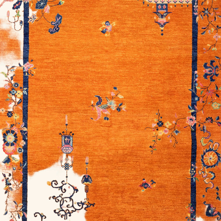 Orange Traditional Art Deco Wool Rug 6x9