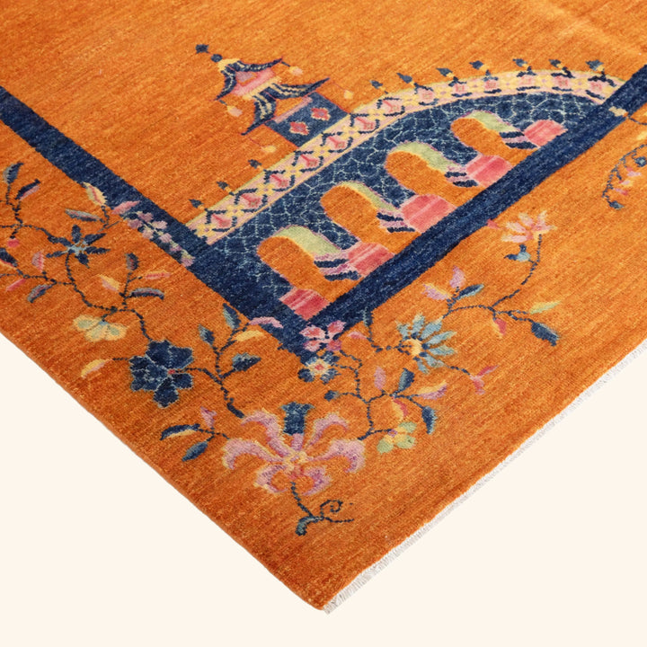 Orange Traditional Art Deco Wool Rug 6x9