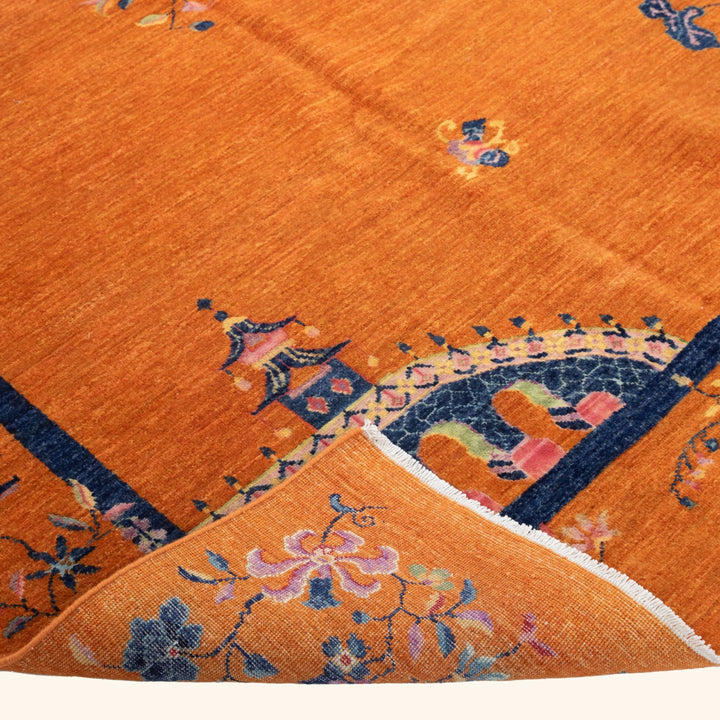 Orange Traditional Art Deco Wool Rug 6x9